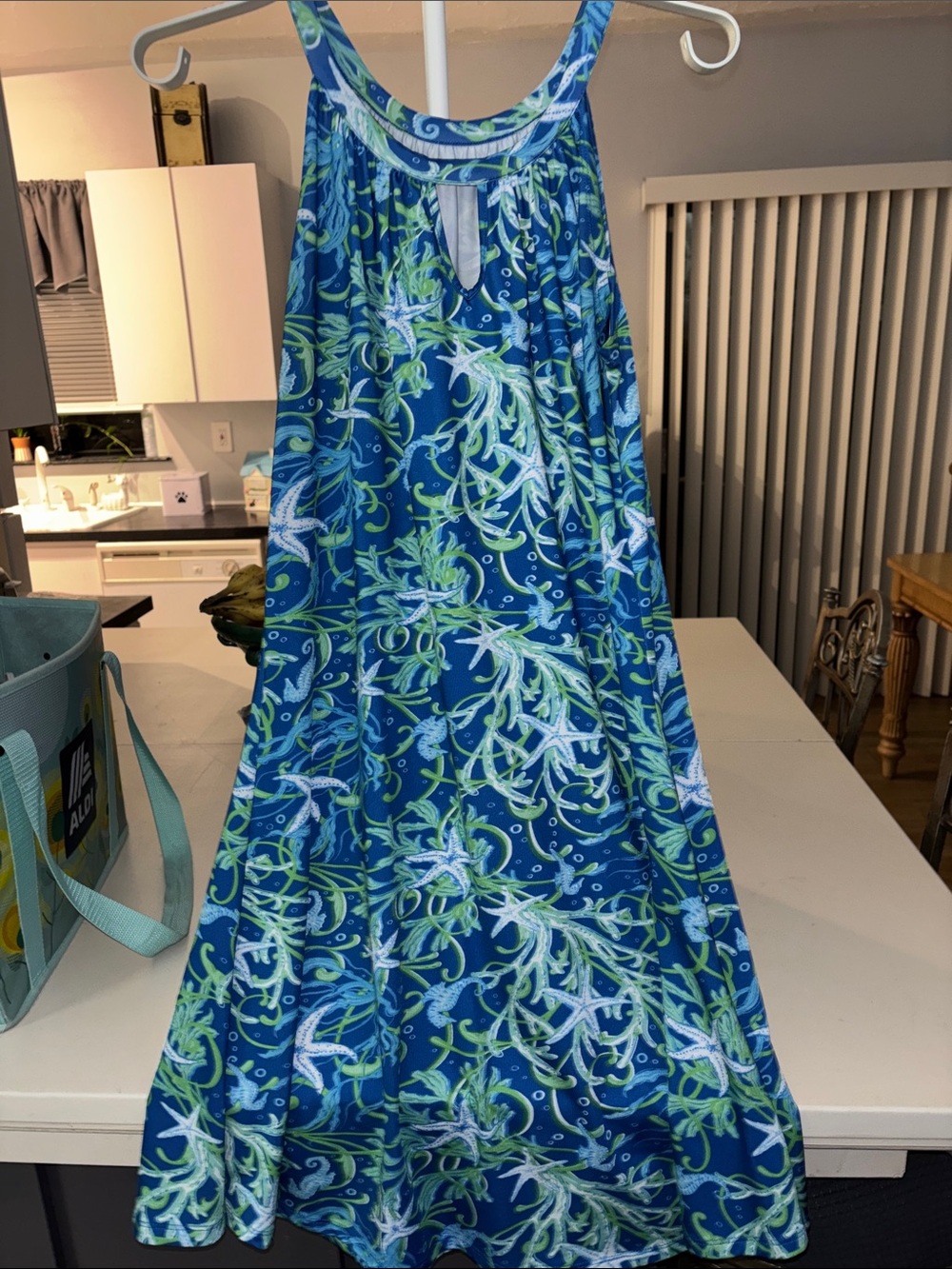 Women’s Blue & Green Print Swim Cover-Up Dress